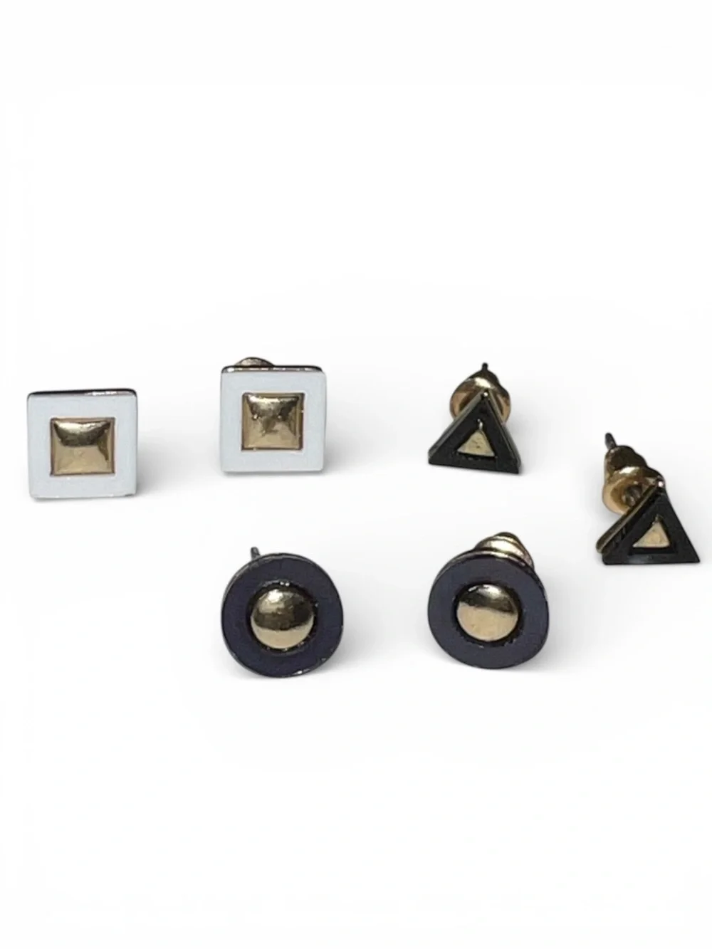 Stud Earring Set - Black & White with Gold Accents